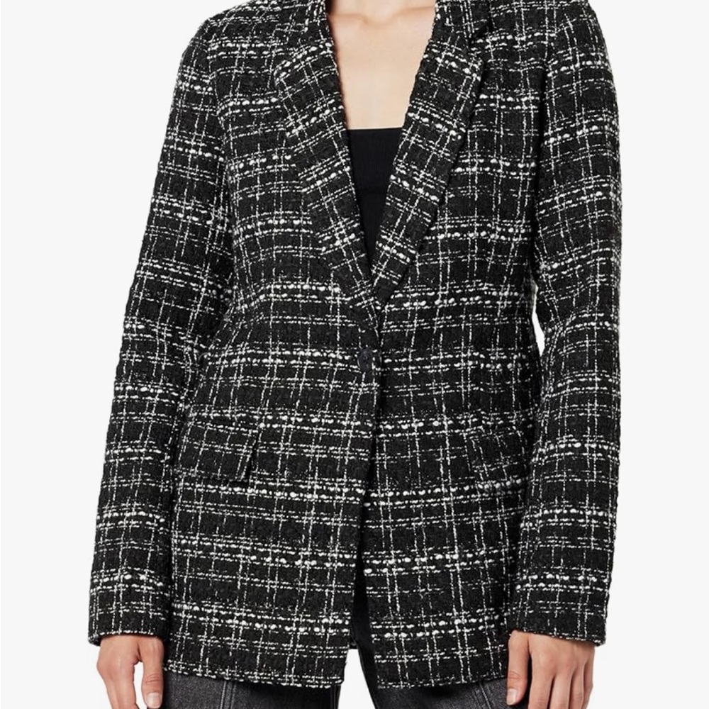 The Drop Women's Black Plaid Tweed Boucle Jacket XS NWT